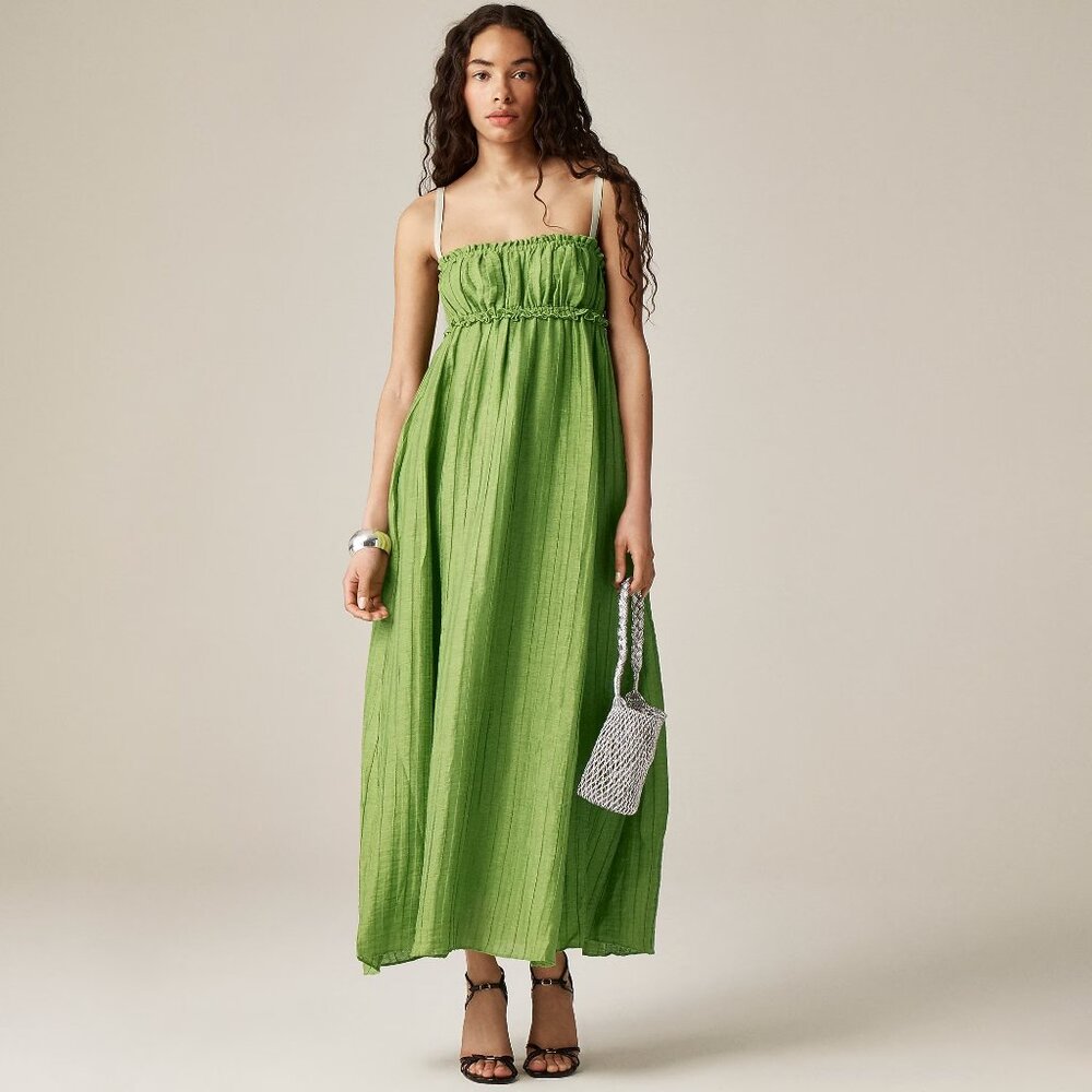 J. Crew Collection Empire-Waist Dress in Linen Blend in Hydrangea Leaf